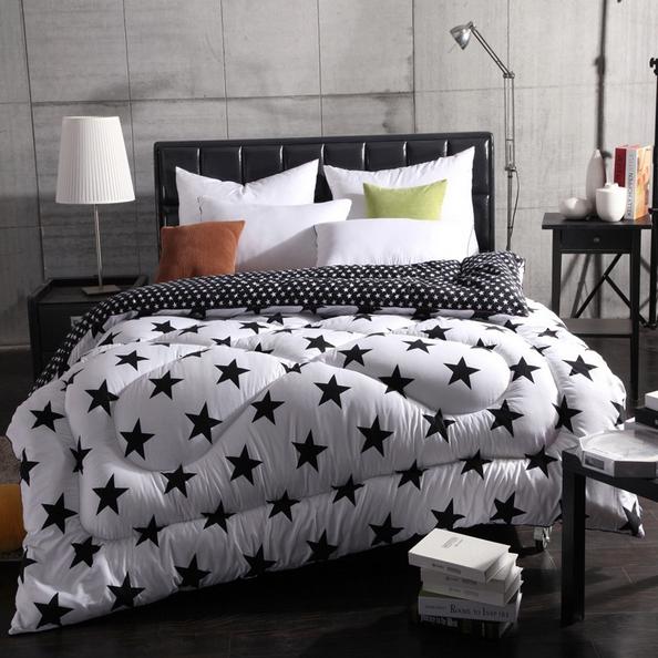 JNQ15BD101 Black-white Quilted comforter bedspread bed cover with polyester padding filling